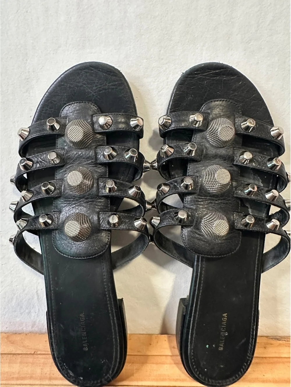 Balenciaga Black Leather Studded Gladiator Multi Strap Sandals 39 US 9